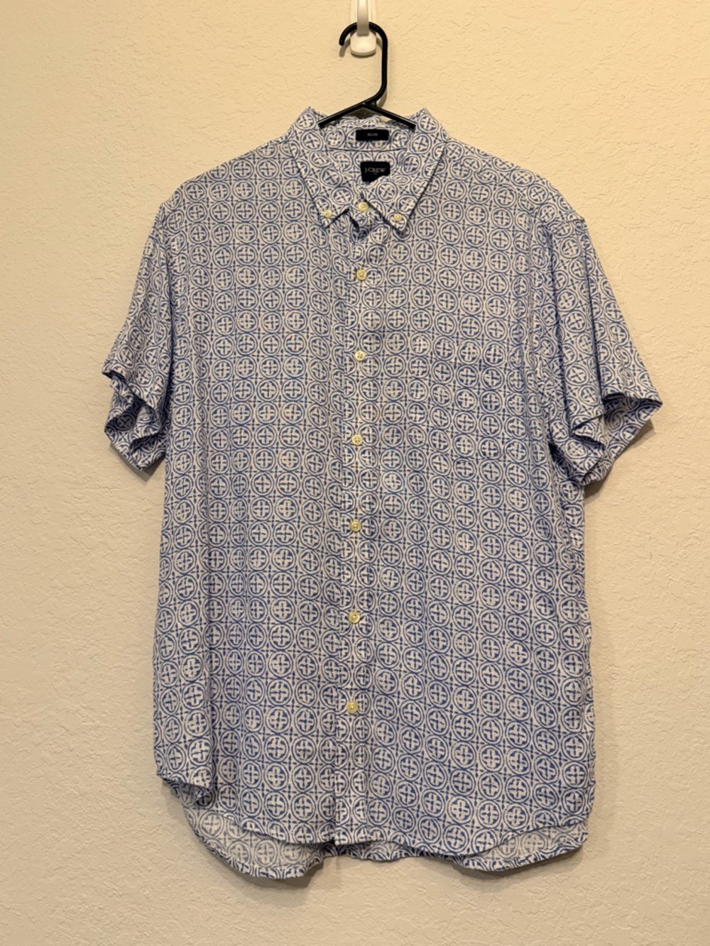 J. Crew Blue Short-Sleeve Geometric Button-Down Shirt